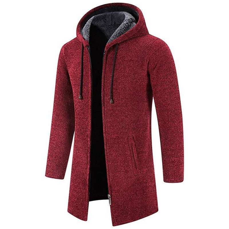 Herren mittellange Fleecejacke mit Reißverschluss und Kapuze