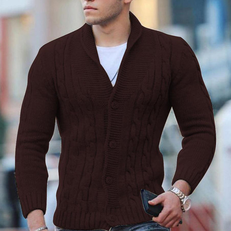 Herren Cardigan mit Schalkragen, Knöpfen und Zopfmuster in Uni-Farben