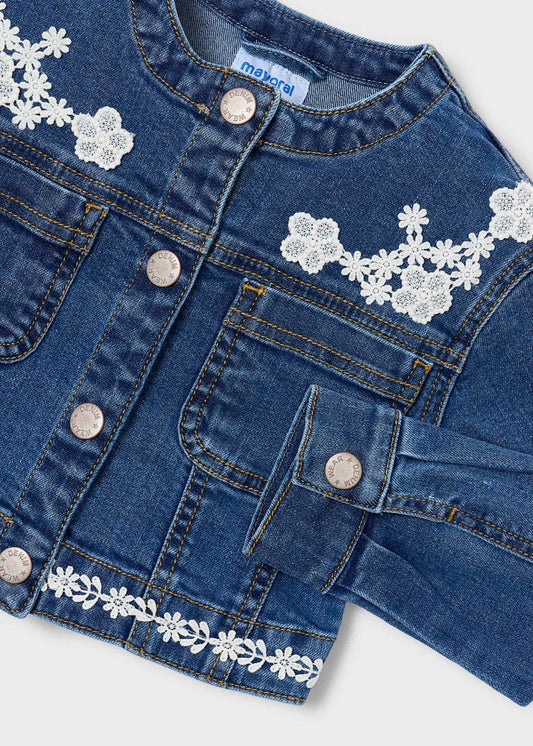 Girl's denim jacket with guipure details