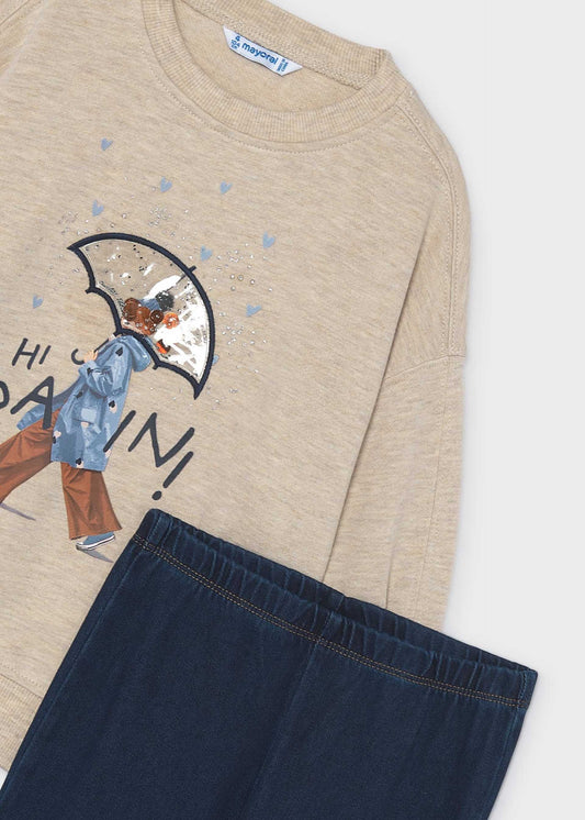 Girls' flare leggings and sweatshirt set