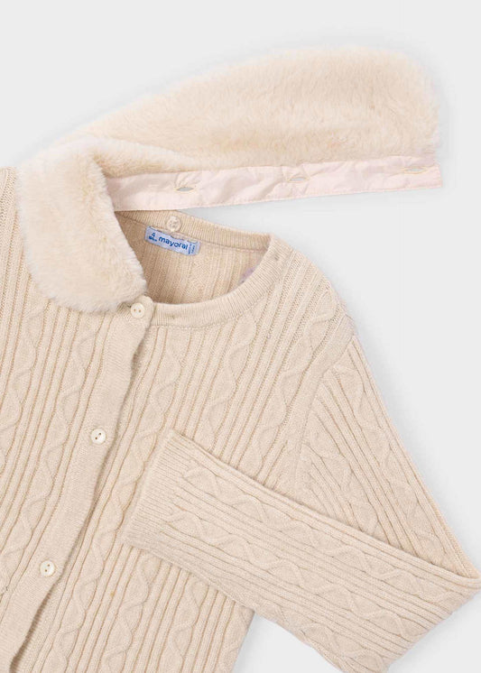 Girls' knitted cardigan with fur collar