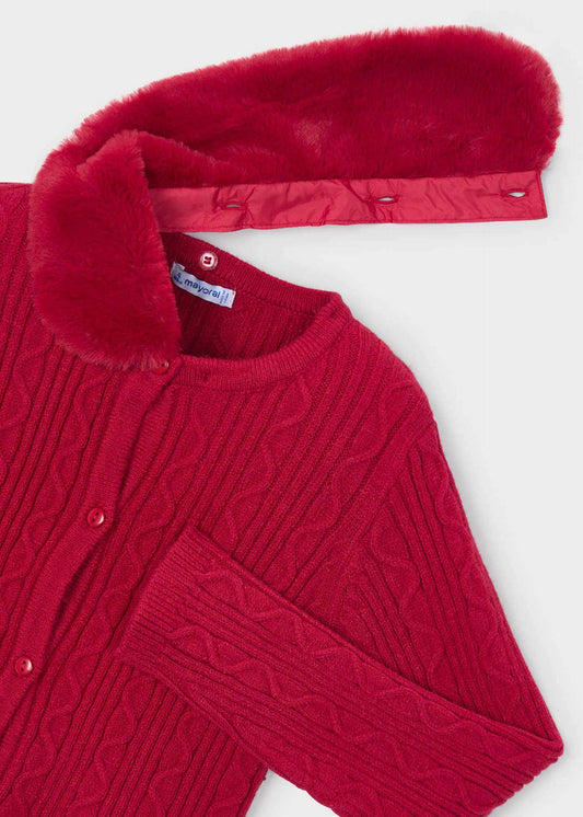 Girls' knitted cardigan with fur collar