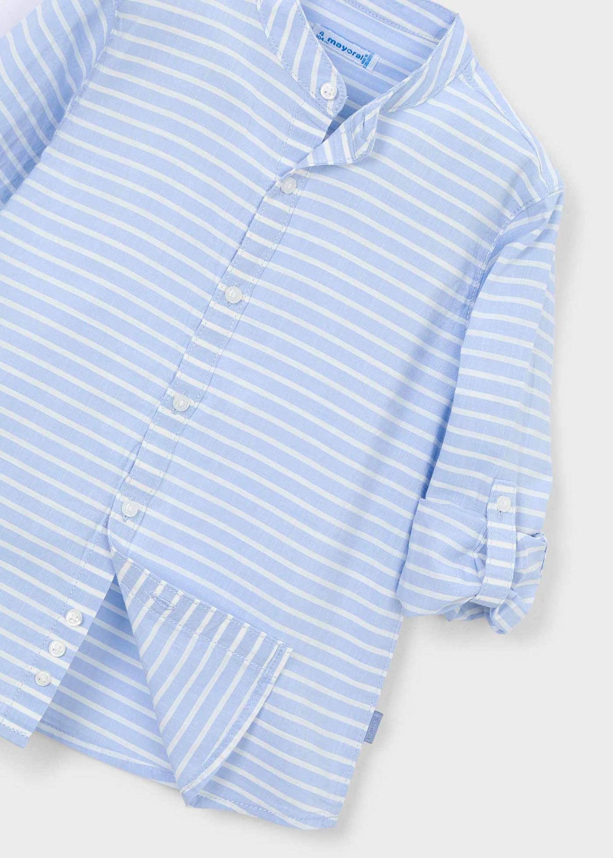 Long-sleeved striped shirt with mandarin collar for children