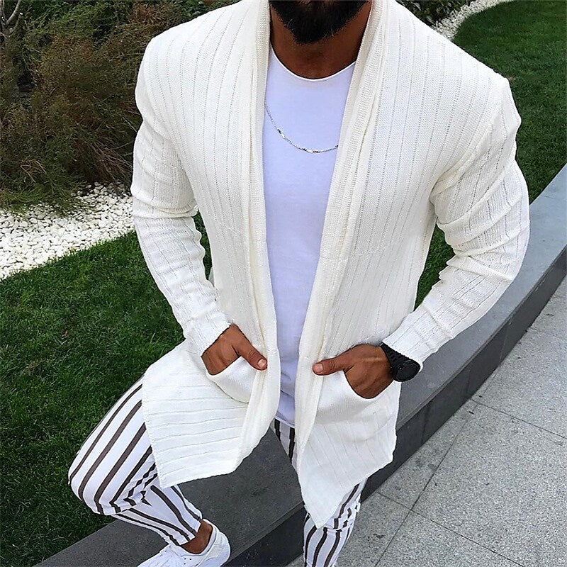Herren Cardigan aus geripptem Strick mit V-Ausschnitt und Unifarbe