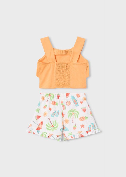 Print short set girl with ruffles