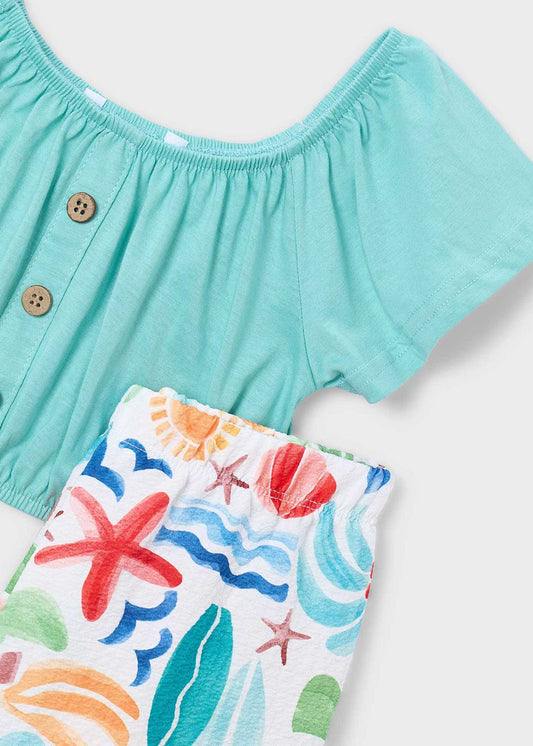 Printed long pants and top set for girls