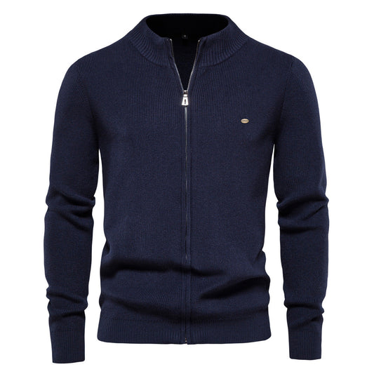 Herren Freizeit Strickjacke im Vintage-Stil mit Stehkragen und durchgehendem Reißverschluss