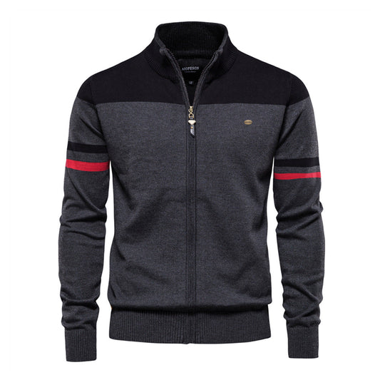 Herren Freizeit Strickjacke mit Stehkragen und durchgehendem Reißverschluss