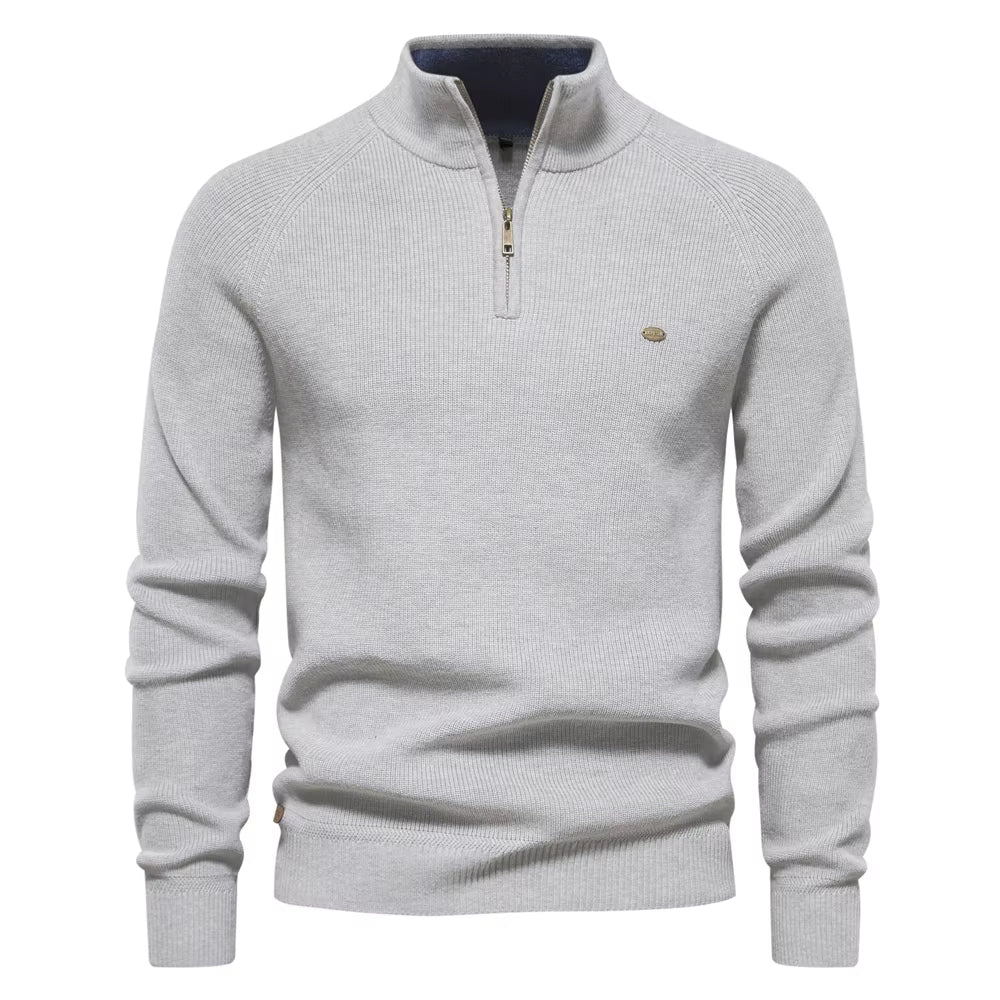 Herren Pullover mit Stehkragen und kurzem Reißverschluss