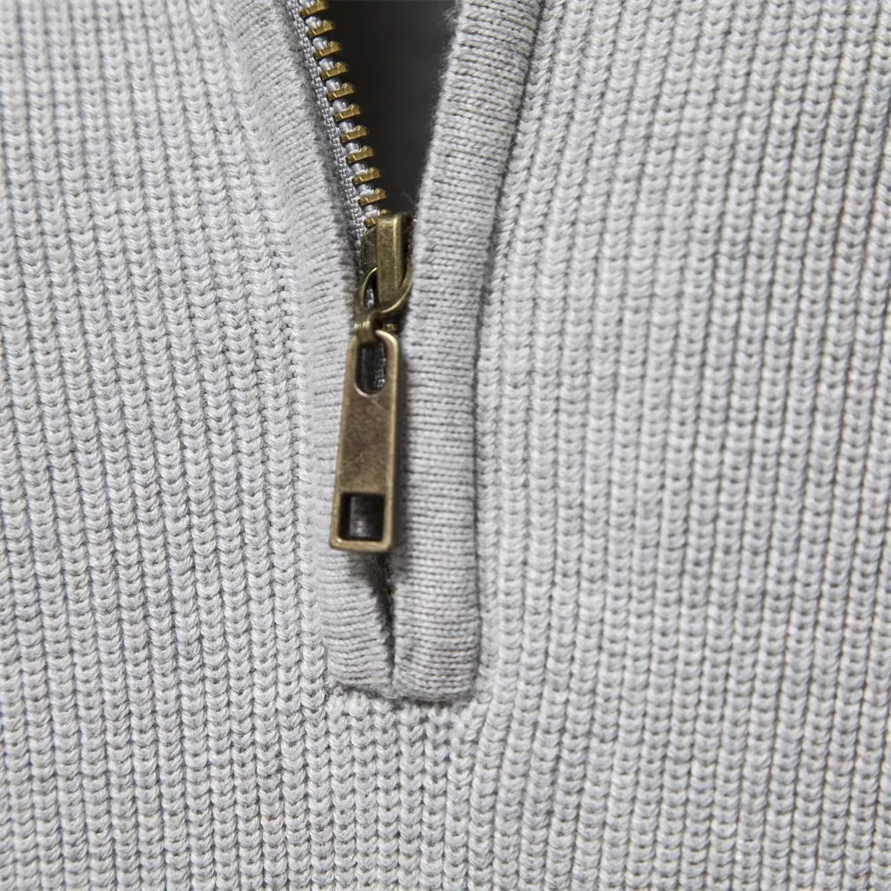 Herren Pullover mit Stehkragen und kurzem Reißverschluss
