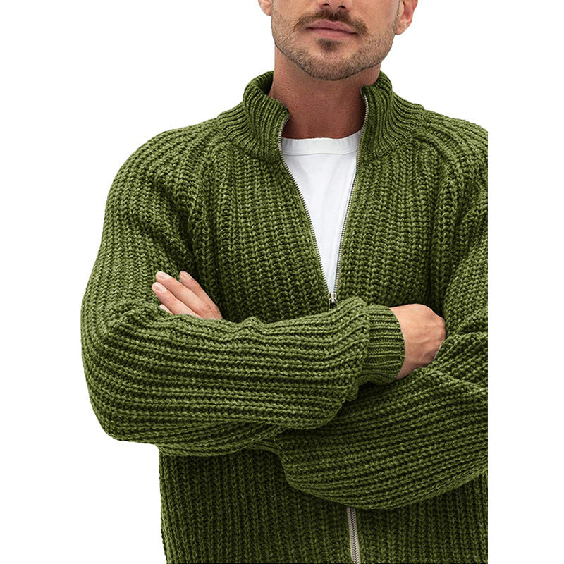 Men's Solid Color Turtleneck Zip Knit Cardigan