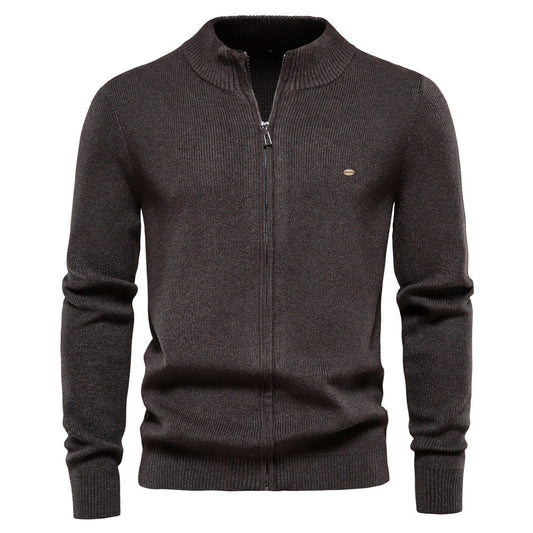 Herren Freizeit Strickjacke im Vintage-Stil mit Stehkragen und durchgehendem Reißverschluss