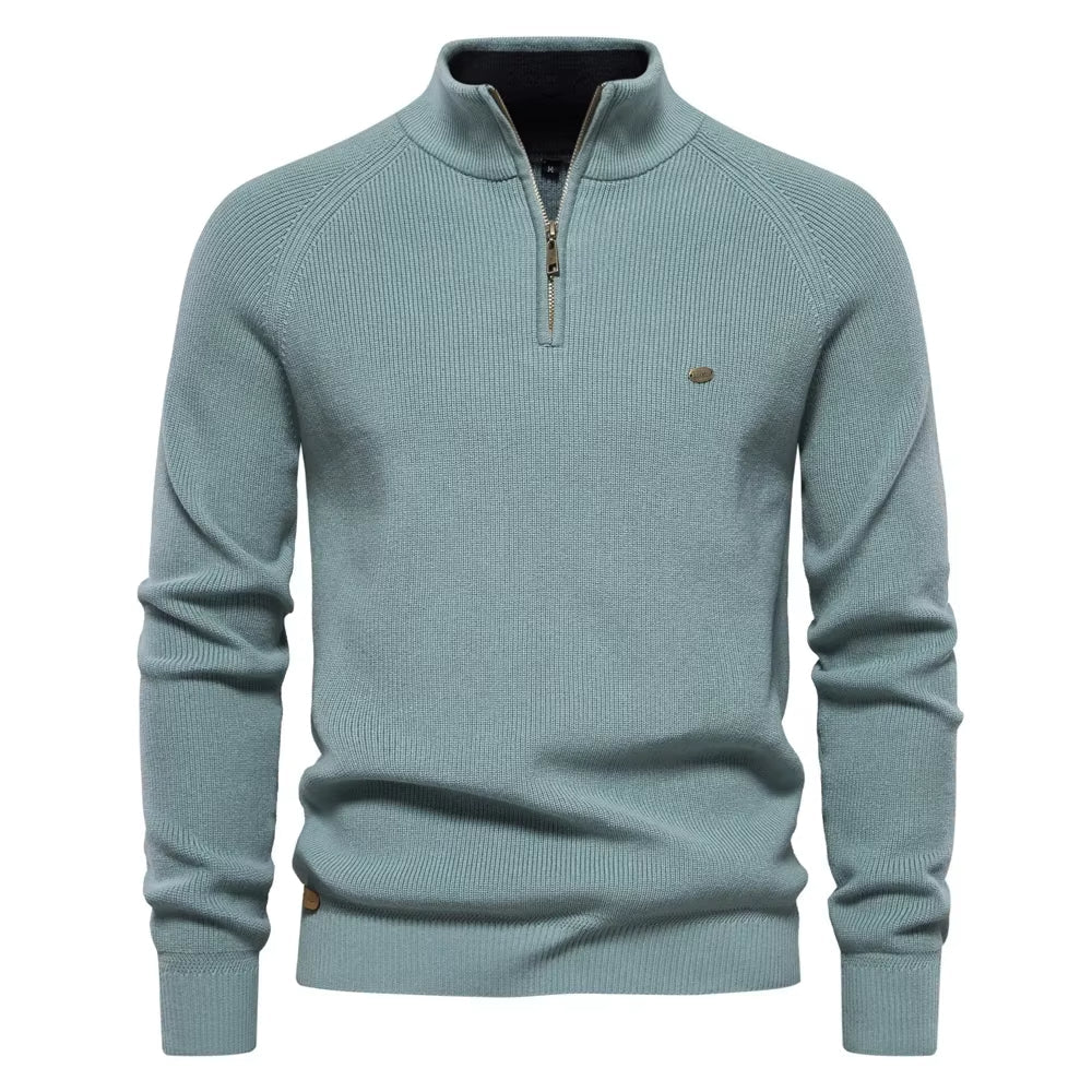 Herren Pullover mit Stehkragen und kurzem Reißverschluss