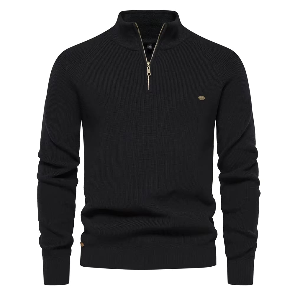 Herren Pullover mit Stehkragen und kurzem Reißverschluss
