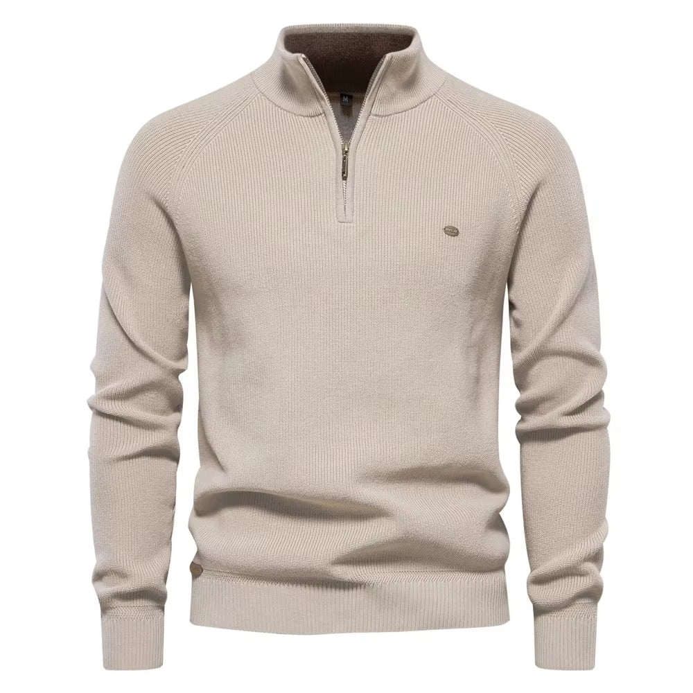 Herren Pullover mit Stehkragen und kurzem Reißverschluss
