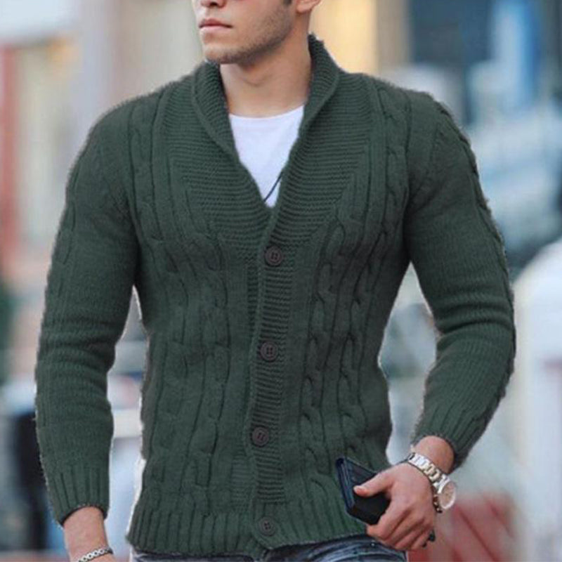 Herren Cardigan mit Schalkragen, Knöpfen und Zopfmuster in Uni-Farben