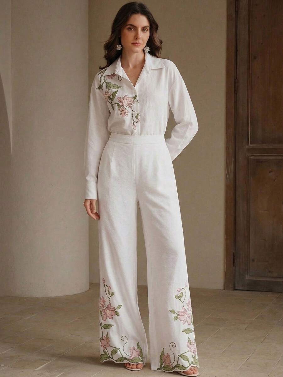 Women's White Elegant Casual Loose Pants