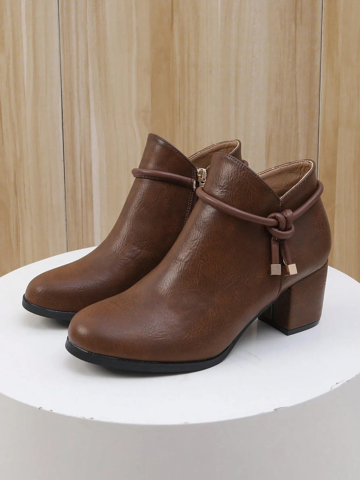 Damenmode Stiefeletten mit dickem mittelhohem Absatz, thermisch gefüttert