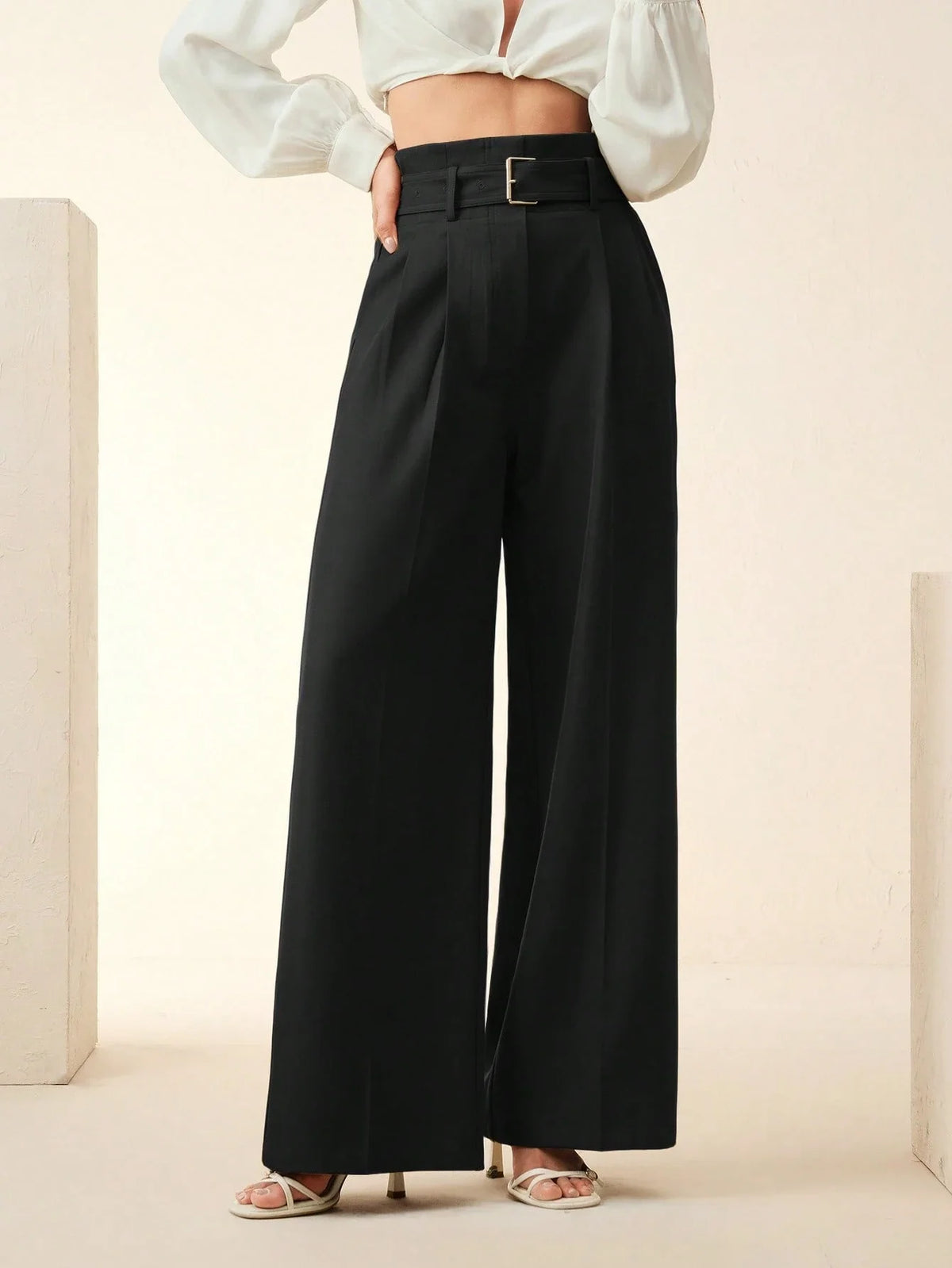 Women's Solid Color Pleated Wide Leg Pants