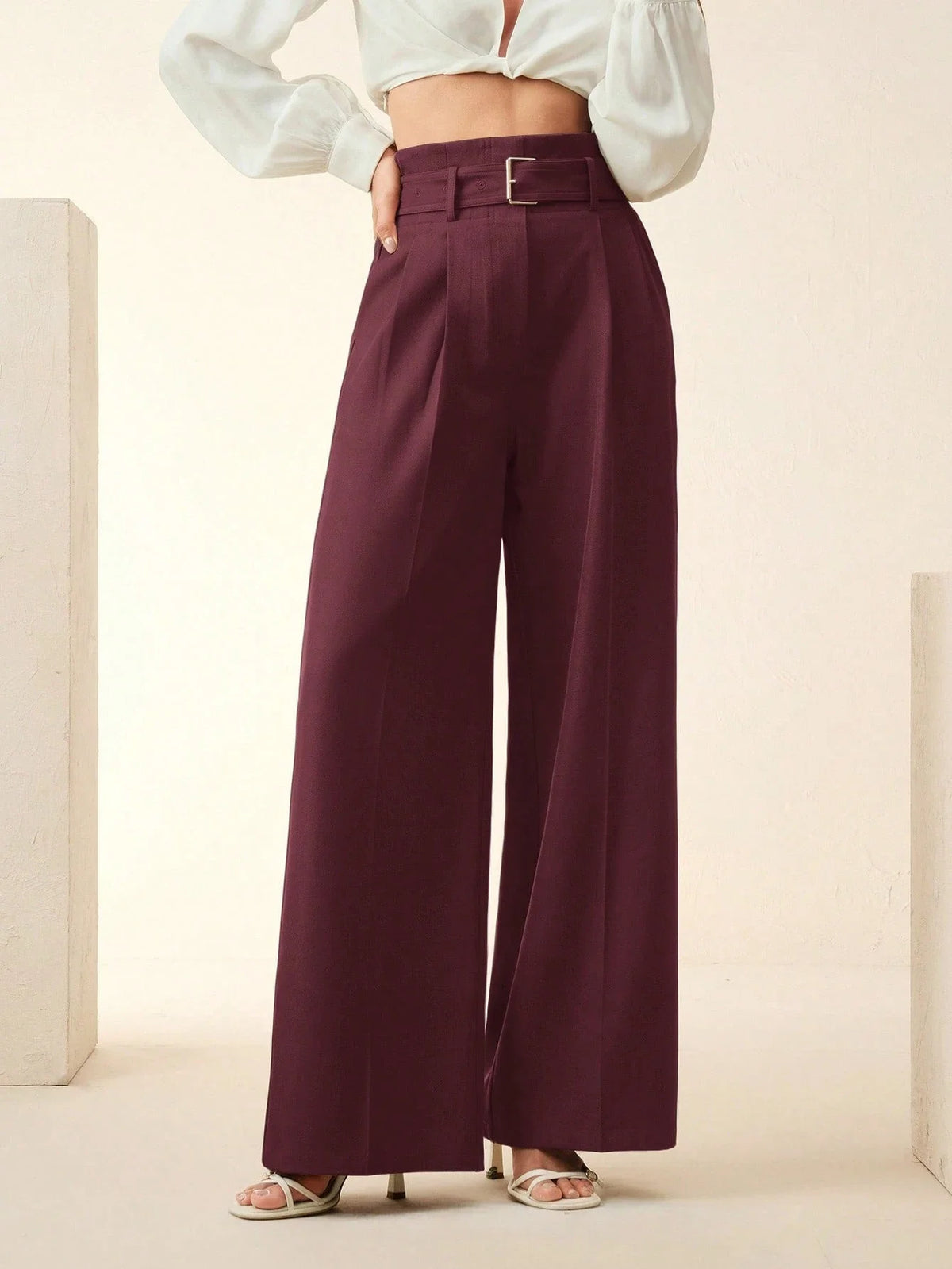 Women's Solid Color Pleated Wide Leg Pants