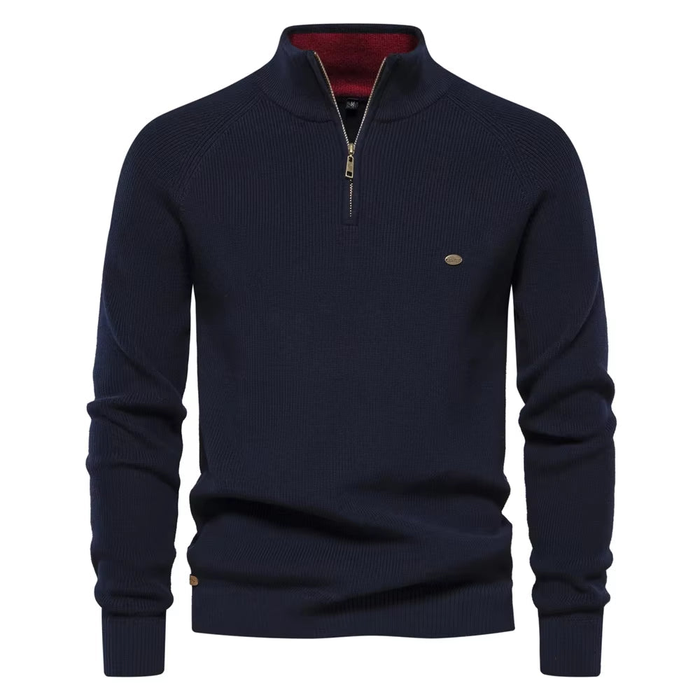 Herren Pullover mit Stehkragen und kurzem Reißverschluss