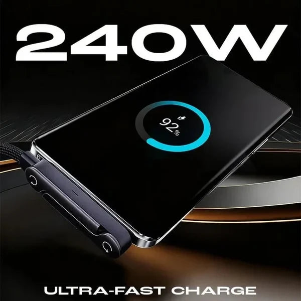 2-in-1 Detachable 240W Super Fast Charging Cable with 360° Rotating Invisible Stand