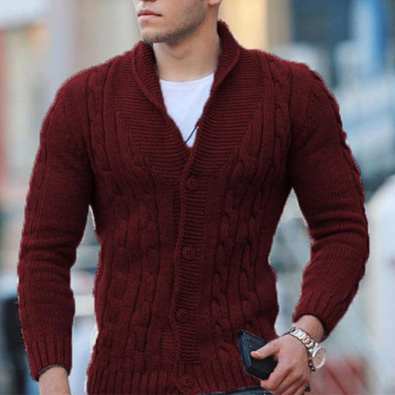 Herren Cardigan mit Schalkragen, Knöpfen und Zopfmuster in Uni-Farben