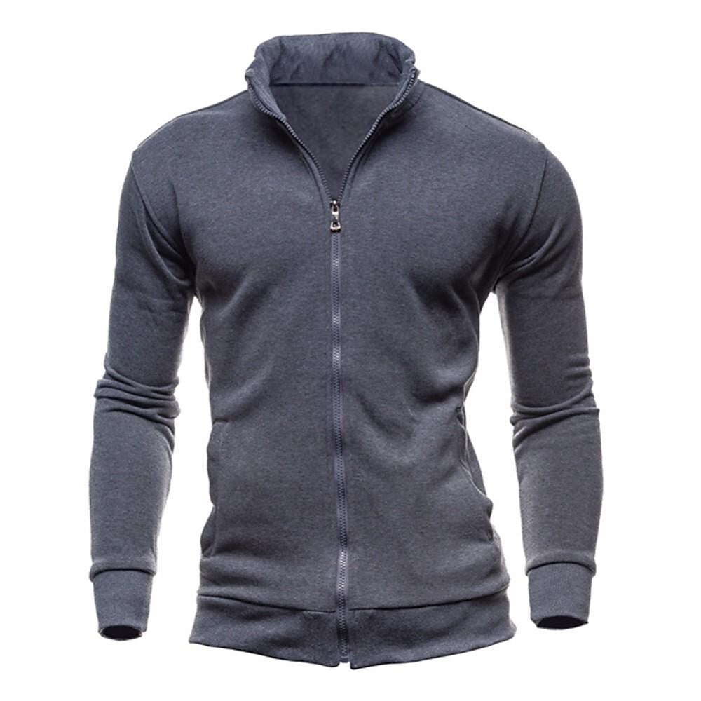 Herren-Strickjacke mit Reißverschluss und Stehkragen in Unifarbe