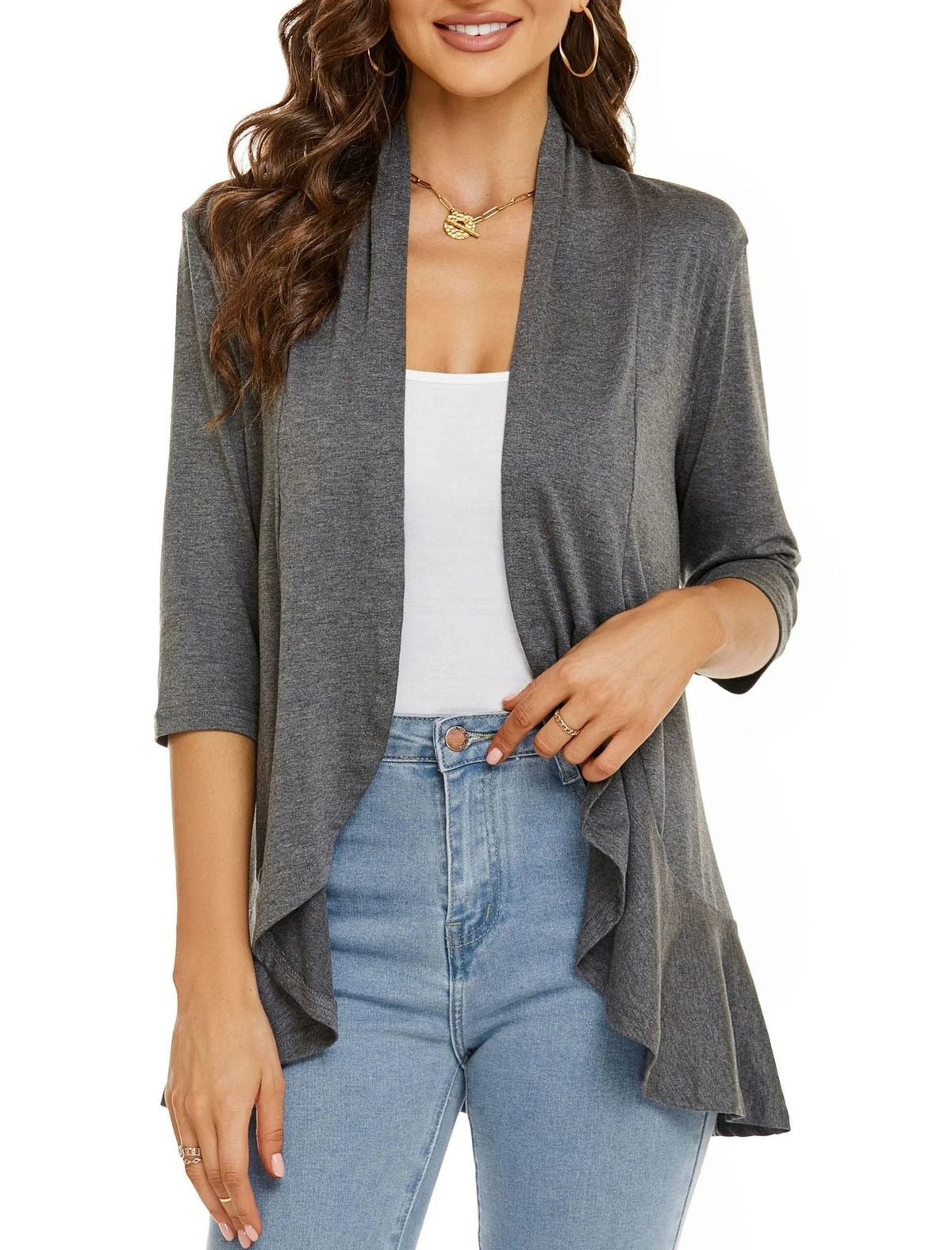 ✨Top-3 Sale Cardigan 2025✨|Damen Herbst/Winter Leichte offene lässige Rüschen-Strickjacke