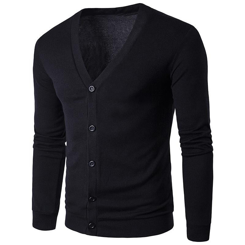 Men's Solid Color V-neck Knitted Cardigan