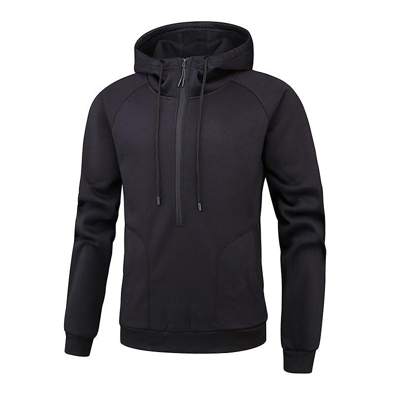 Herren Trendiger Pullover mit gebürstetem V-Reißverschluss, Camouflage-Patchwork und Kapuze