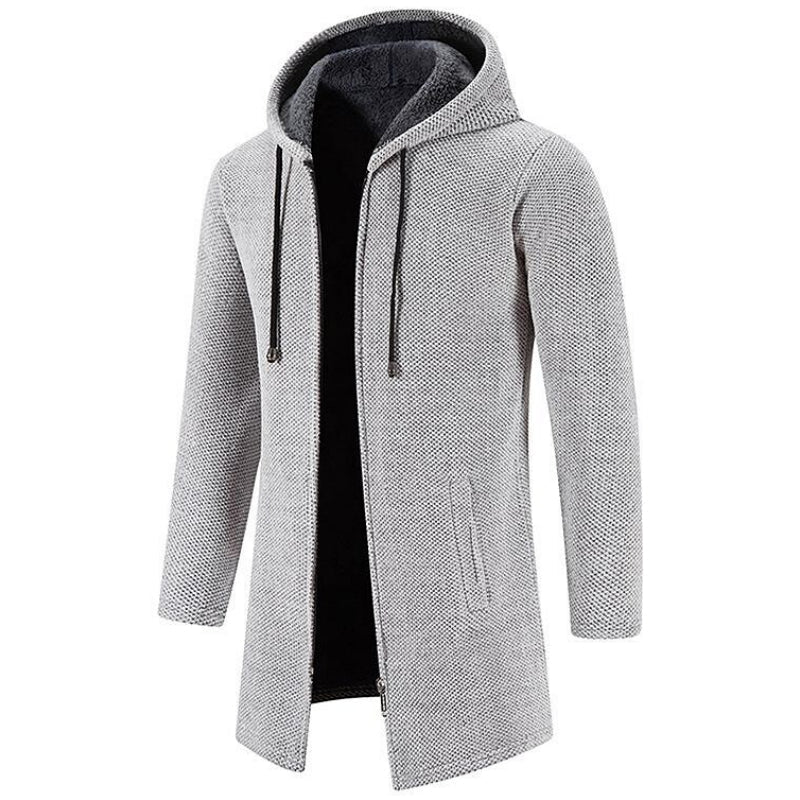 Herren mittellange Fleecejacke mit Reißverschluss und Kapuze
