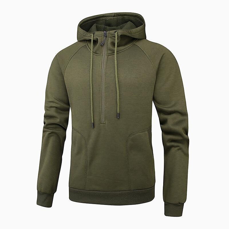 Herren Trendiger Pullover mit gebürstetem V-Reißverschluss, Camouflage-Patchwork und Kapuze