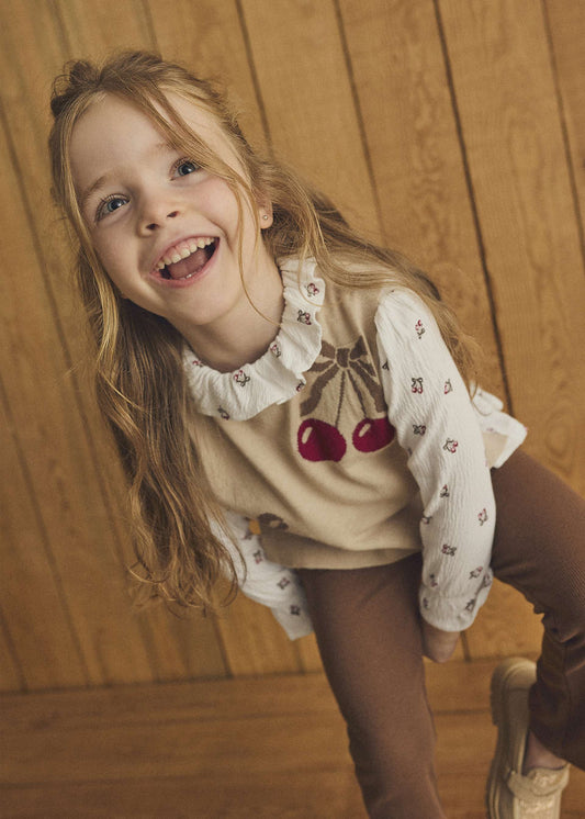 3-piece cherry-print vest set for girls