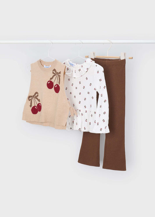 3-piece cherry-print vest set for girls