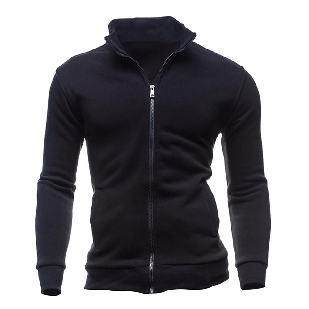 Herren-Strickjacke mit Reißverschluss und Stehkragen in Unifarbe