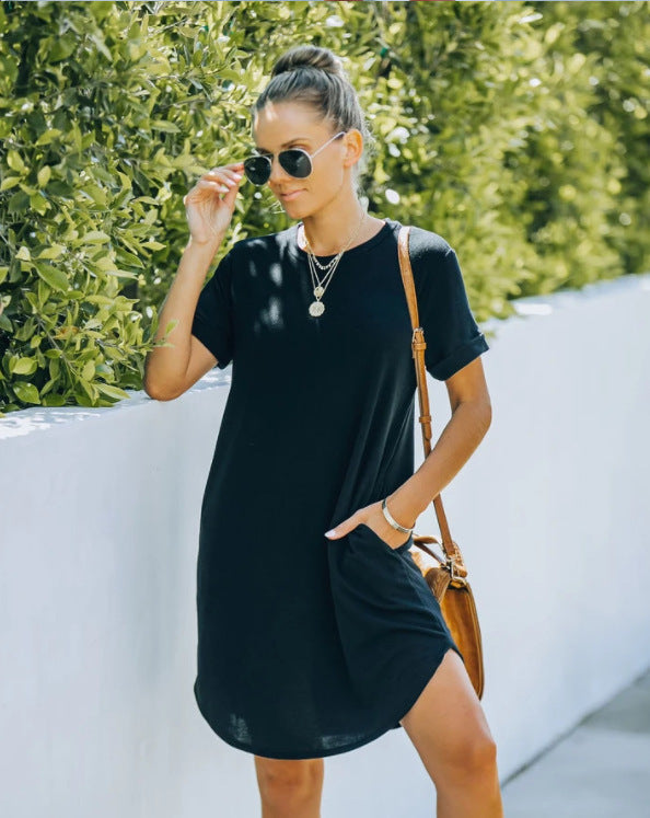 ⏰2025 Women's Casual Short Sleeve T-shirt Dress Basic Dresses with Pockets