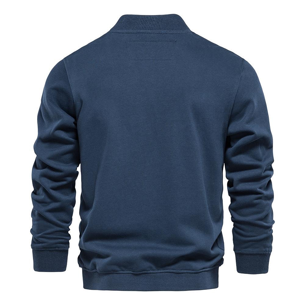 Herren Reißverschluss-Sweatshirtjacke aus French Terry mit Baseballkragen, unifarben