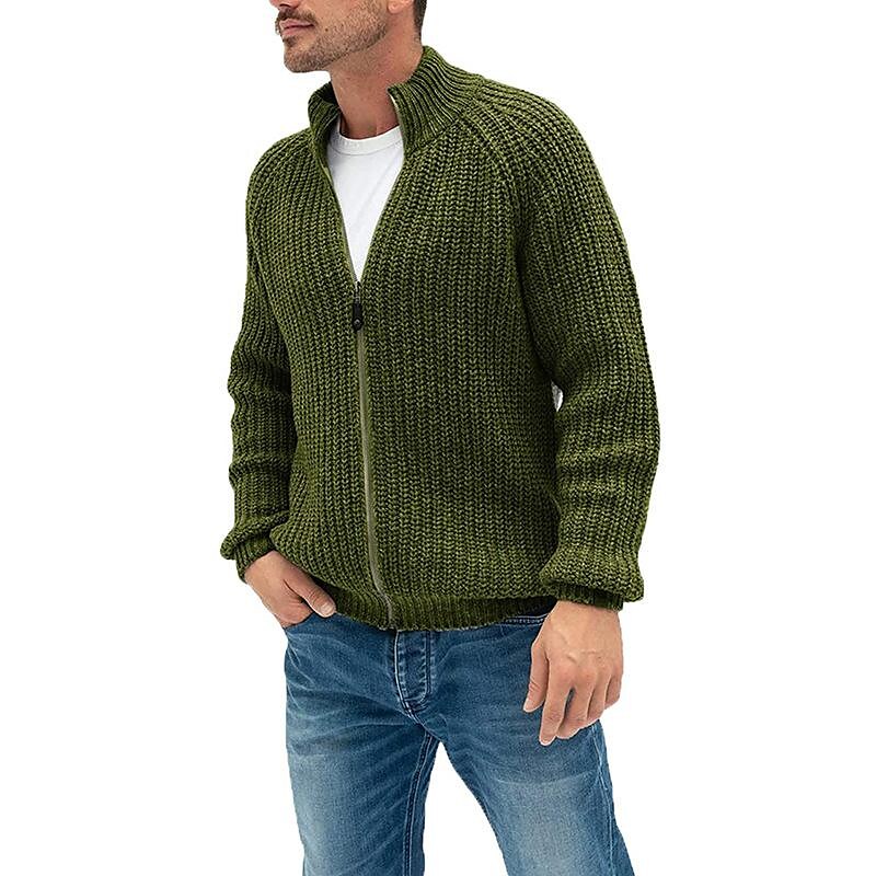 Men's Solid Color Turtleneck Zip Knit Cardigan
