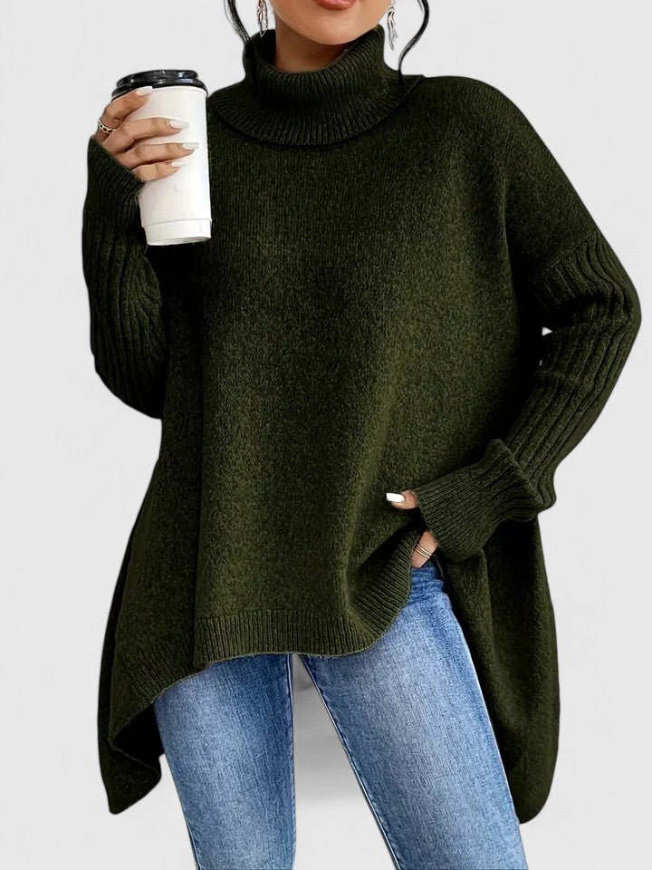 Casual Drop-shoulder Turtleneck Chunky Knit Sweater