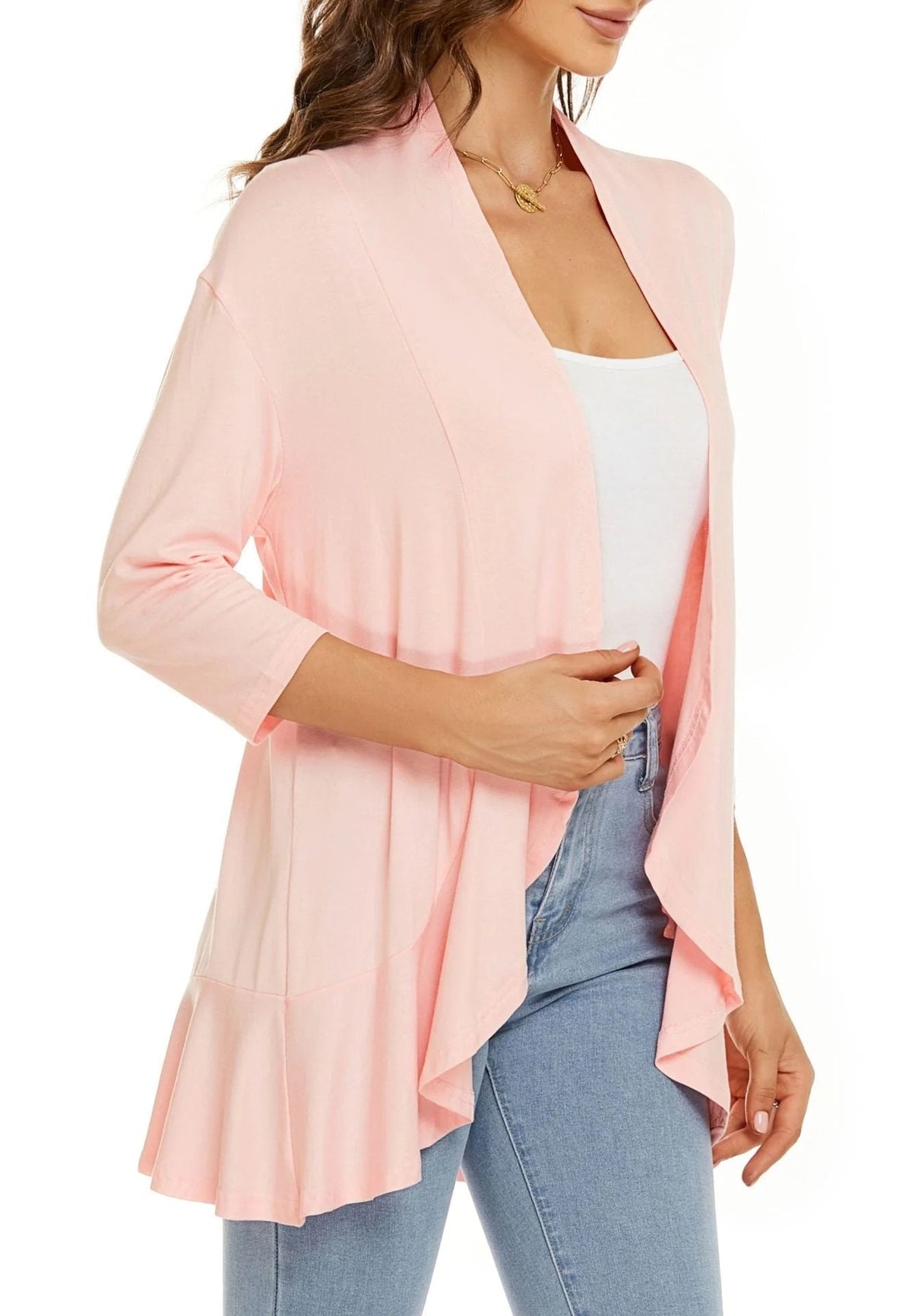 ✨Top-3 Sale Cardigan 2025✨|Damen Herbst/Winter Leichte offene lässige Rüschen-Strickjacke