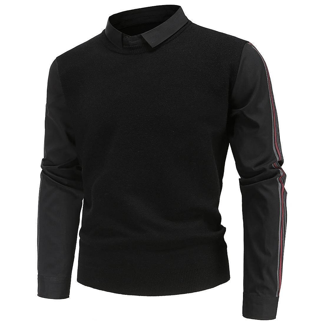 Men's Slim Patchwork Fake Two Piece Knit Sweater
