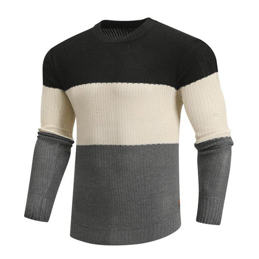 Herren Colorblock Gestreifter Slim Fit Rundhals Pullover