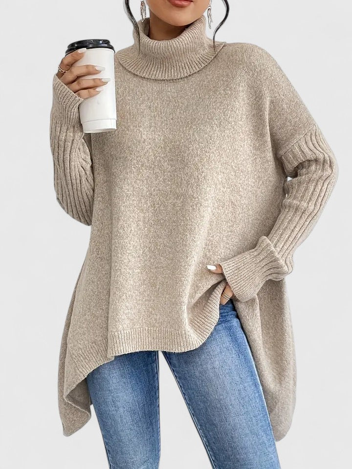 Casual Drop-shoulder Turtleneck Chunky Knit Sweater