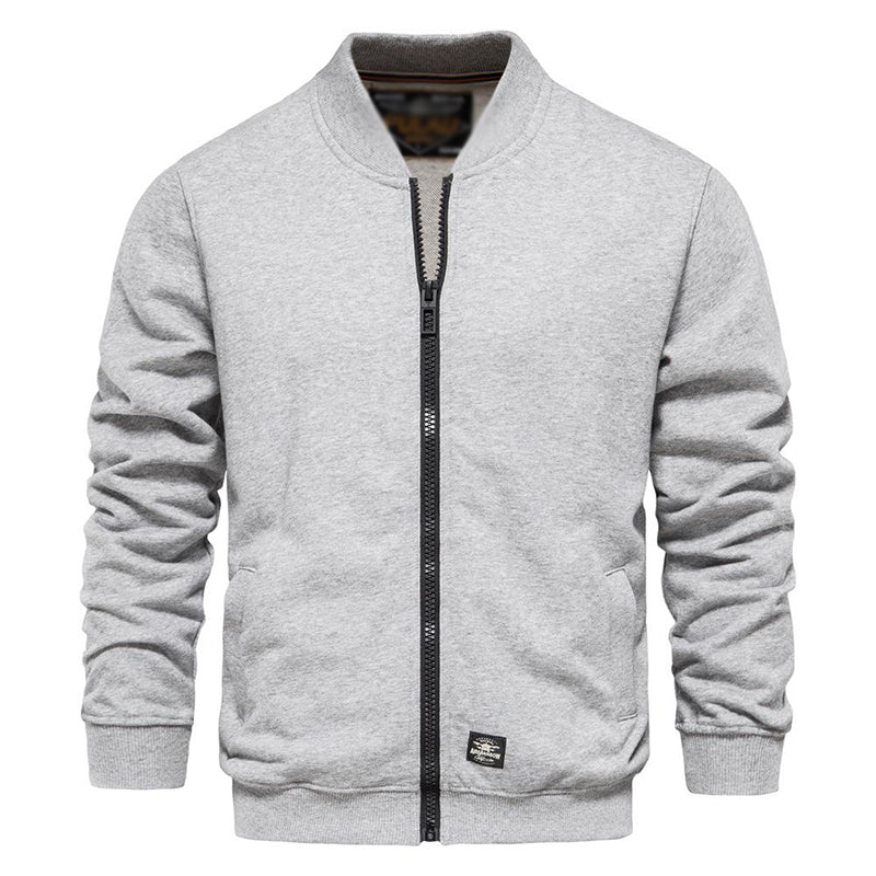Herren Reißverschluss-Sweatshirtjacke aus French Terry mit Baseballkragen, unifarben