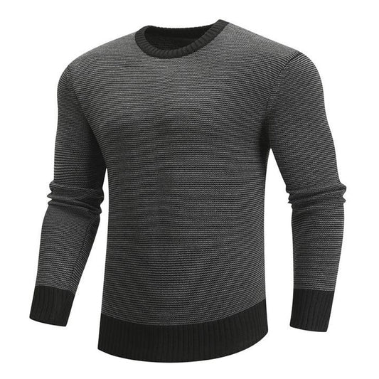 Herren-Pullover mit Rundhalsausschnitt, Kontrast an Hals und Saum, Slim Fit