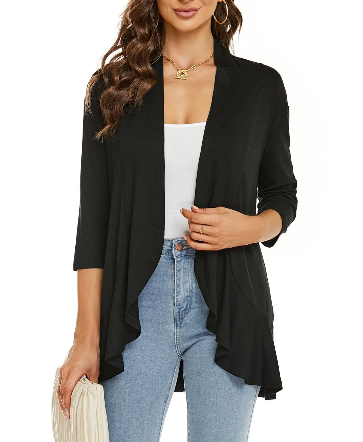 ✨Top-3 Sale Cardigan 2025✨|Damen Herbst/Winter Leichte offene lässige Rüschen-Strickjacke