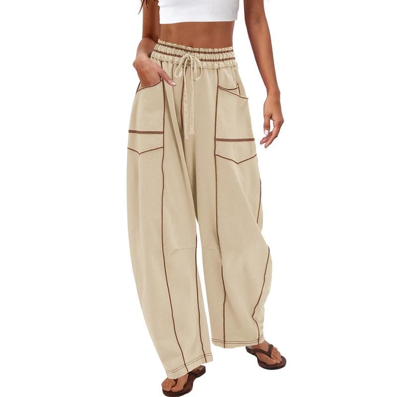 🔥Letzter Tag 69% RABATT🔥Damen Baggy Barrel Pants Weite Bein Lounge Jogginghose mit Kordelzug und Taschen