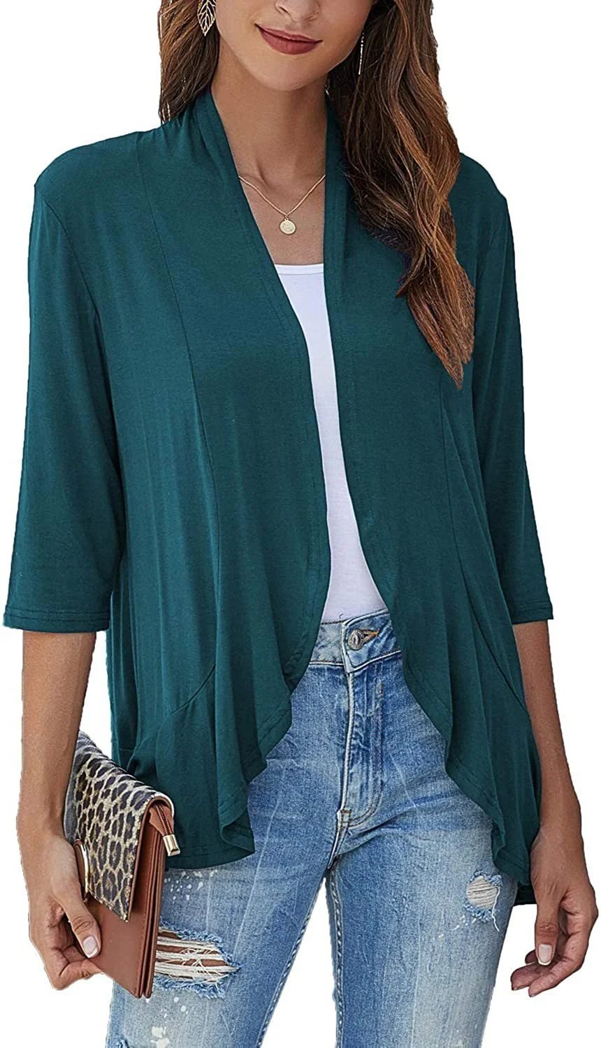 ✨Top-3 Sale Cardigan 2025✨|Damen Herbst/Winter Leichte offene lässige Rüschen-Strickjacke