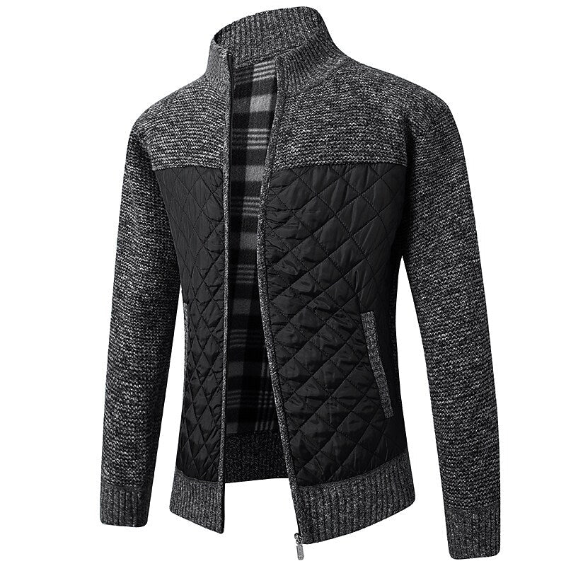 Herren Color Block Strickjacke mit Stehkragen und durchgehendem Reißverschluss